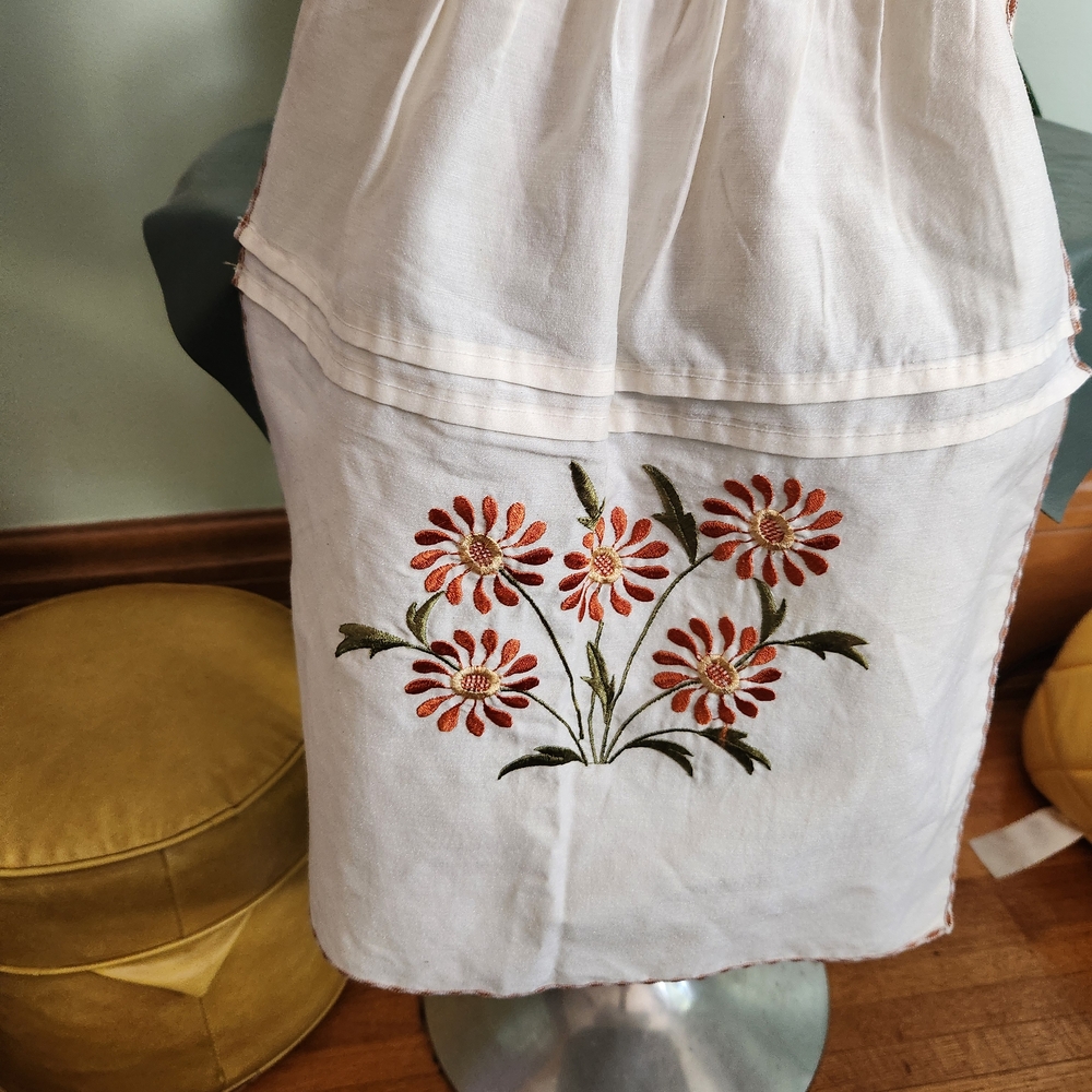 Floral Embroidered White Apron